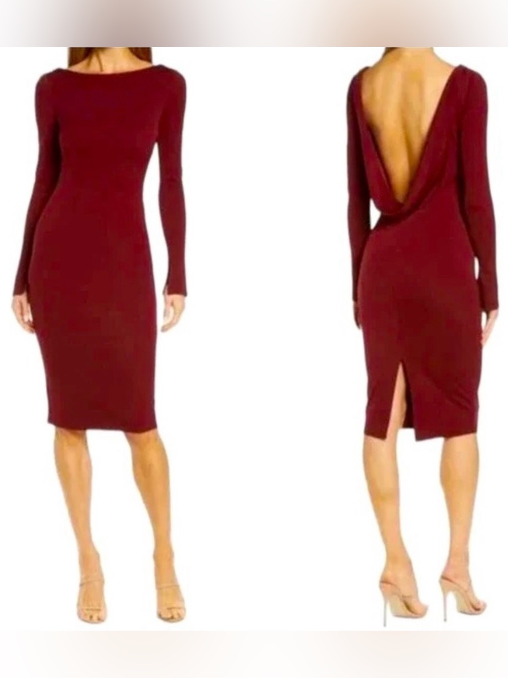 Katie May Surrender Cowl Back Long Sleeve Midi Dress Burgundy Sz Small NEW